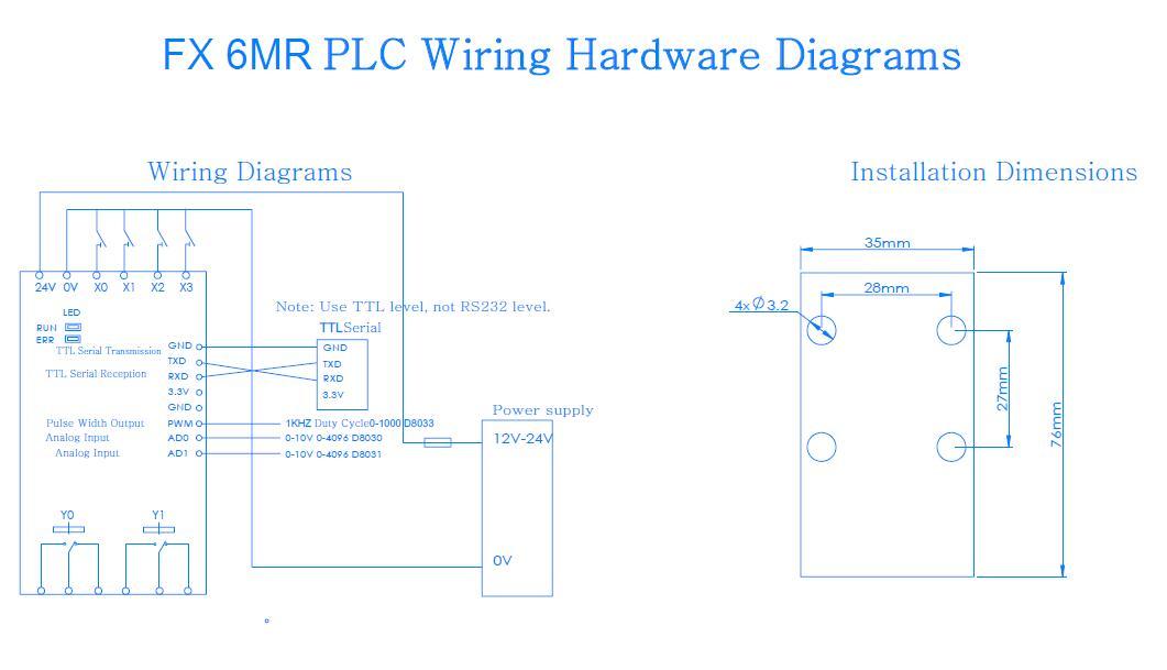 6MR PLC Controller, DIN Rail Mount, Built-in Delay, Compatible with Mitsubishi FX2N/1N, Easy Programming with GX Developer/GX Works2