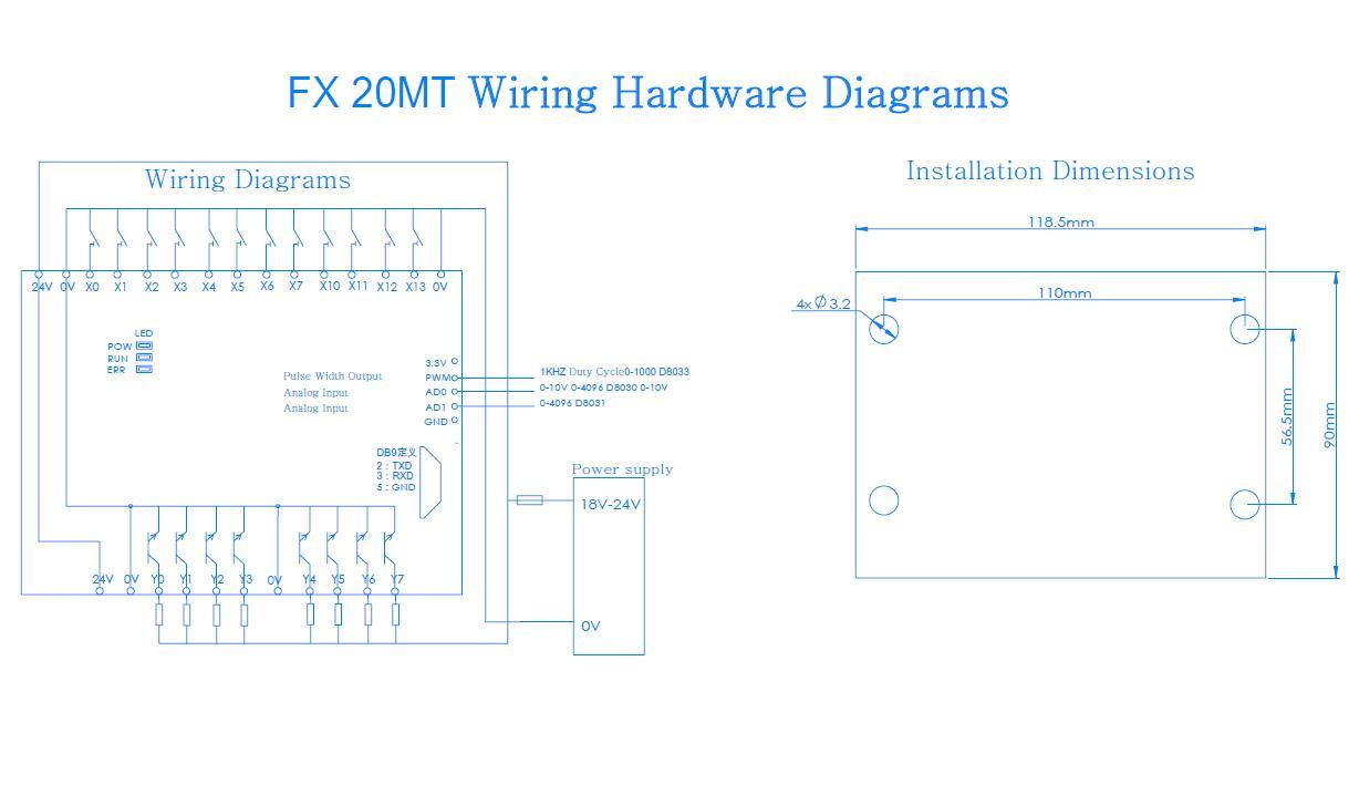 FX20MT PLC Controller, Rail-Mounted, Simple Delay Timer, 32-Bit CPU, Mitsubishi FX Series Compatible, GX Works2 Support