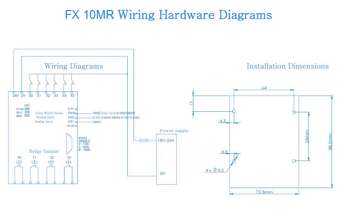 FX10MR PLC Controller with DIN Rail & Delay Module - 32-bit CPU, Mitsubishi FX Series Compatible, Supports GX Developer/GX Works2